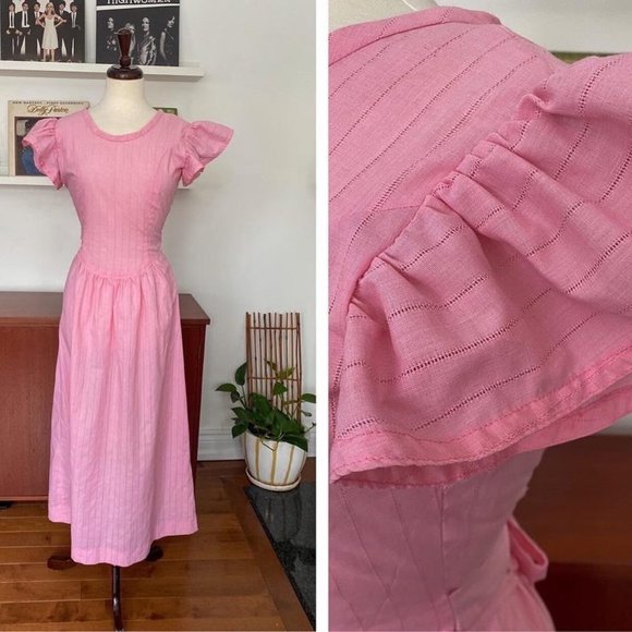 Vintage 40s Metal Zipper Pink Maxi Prairie Day Dress • Size XS - Picture 1 of 7